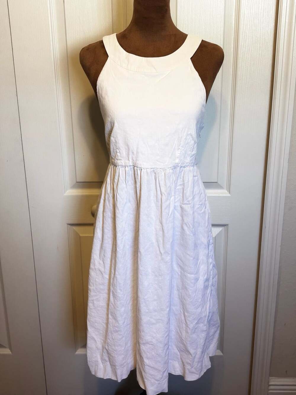Theory Dress Size 8 White Linen Blend Halter Midi Sleeveless